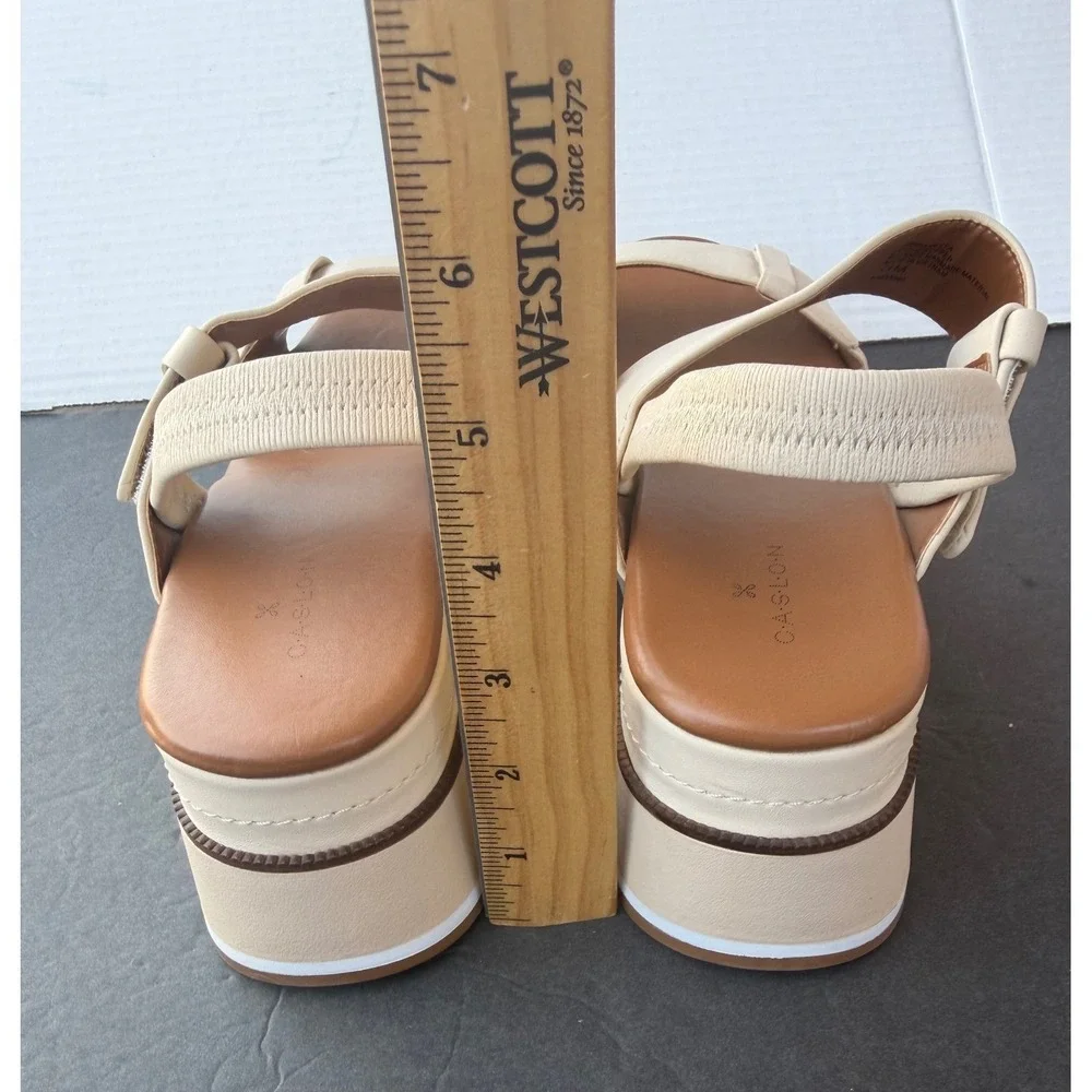 NWOT‎ Caslon Briana Slingback Cream Leather Platform Wide Strap Sandals Sz 11M